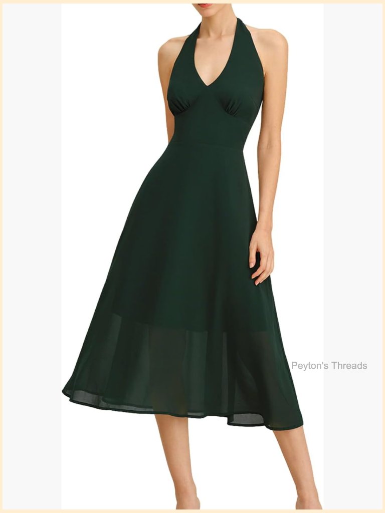 Chiffon Halter Neck V Backless Midi Dress For Wedding Guest Or Beach Vacation